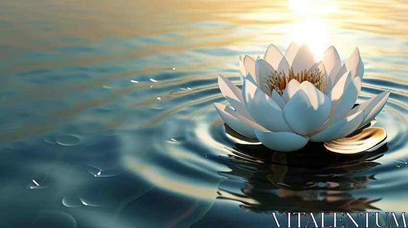 White Water Lily Bloom at Sunset AI Image