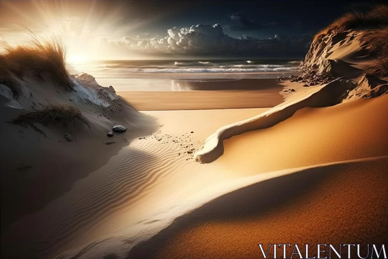 Captivating White Sunset over Sandy Beach - Surrealistic Fantasy Landscape AI Image