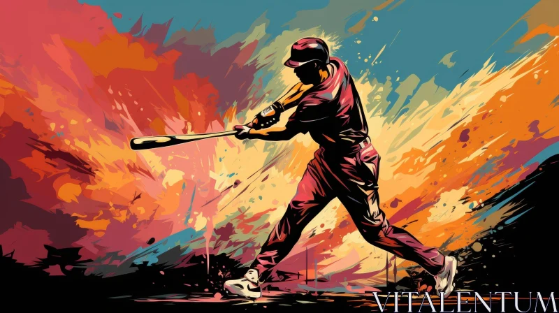Dynamic Baseball Batter Digital Painting AI Image