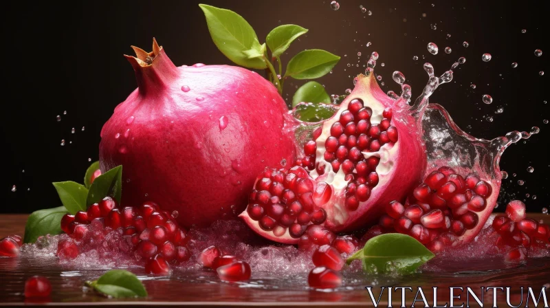 Fresh Pomegranate with Water Splash and Seeds AI Image