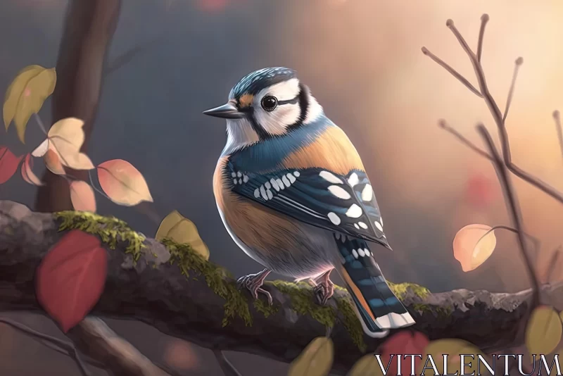 Hyper-Realistic Bird Illustration on Autumn Leaves Branch | 2D Game Art AI Image