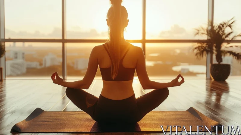Sunlit Yoga: Young Woman in Sportswear Relaxing AI Image