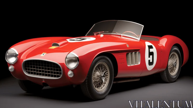 Vintage Red Race Car on Black Background - Iconic Art Style AI Image