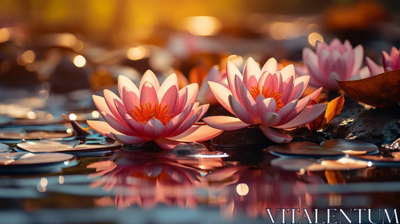 Beautiful Water Lilies in Pond - Serene Nature Scene AI Image