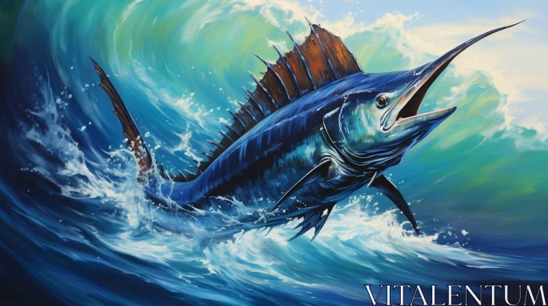 AI ART Blue Marlin Jumping Out of Water - Capturing Power and Beauty