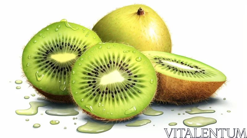 AI ART Fresh Kiwi Fruit Halves on White Background