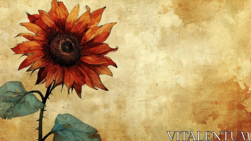 AI ART Sunflower Watercolor Painting | Vintage Floral Artwork