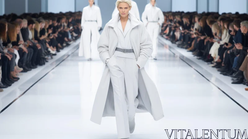 White Fashion Model Walking on Runway AI Image