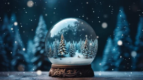Winter Snow Globe 3D Rendering with Realistic Winter Scene