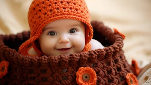 Adorable Baby in Orange Knitwear