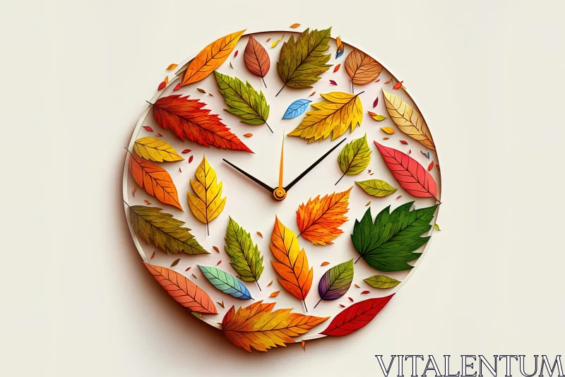 Captivating Clock Made of Colored Leaves | Realistic Stylized Art AI Image