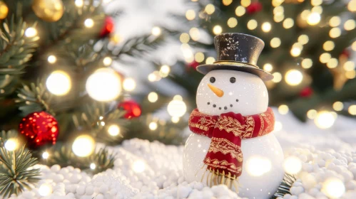 Enchanting Snowman in Christmas Forest