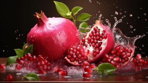 Fresh Pomegranate with Water Splash and Seeds