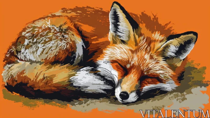Tranquil Red Fox Sleeping Digital Painting AI Image