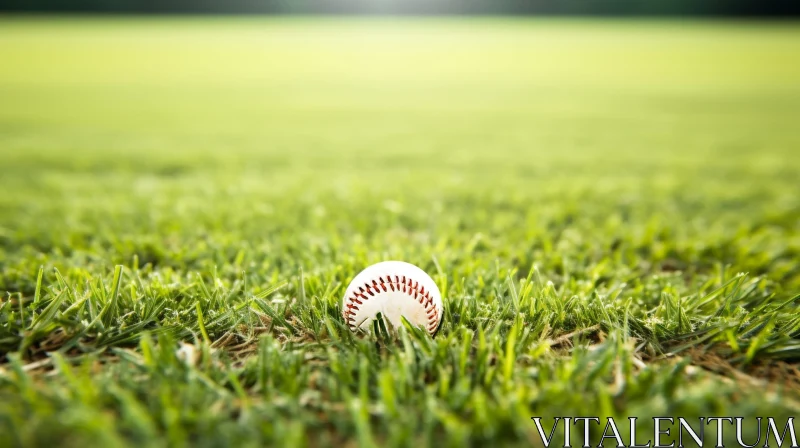Baseball Close-Up on Green Grass Field AI Image
