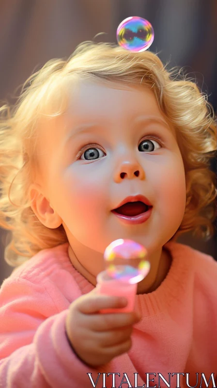 Charming Little Girl Portrait with Bubble Wand AI Image