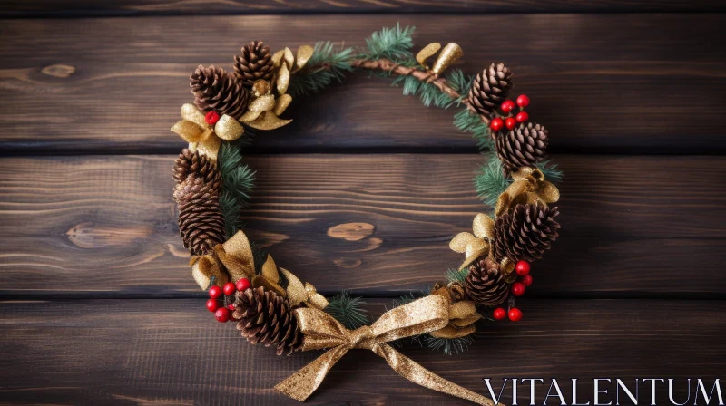 Festive Christmas Wreath with Pine Cones and Berries AI Image