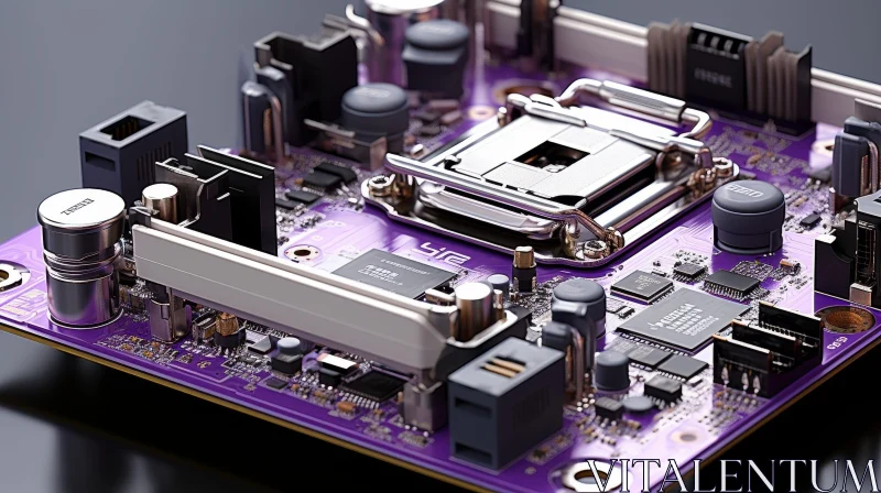 Purple Computer Motherboard Close-Up AI Image