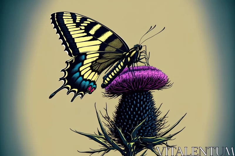Yellow Butterfly on Thistle - Digital Art by Chris McKenzie AI Image