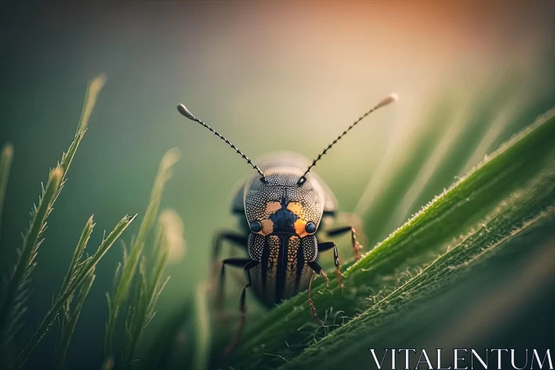 Captivating Beetle in Grass: Realistic Animal Portrait AI Image
