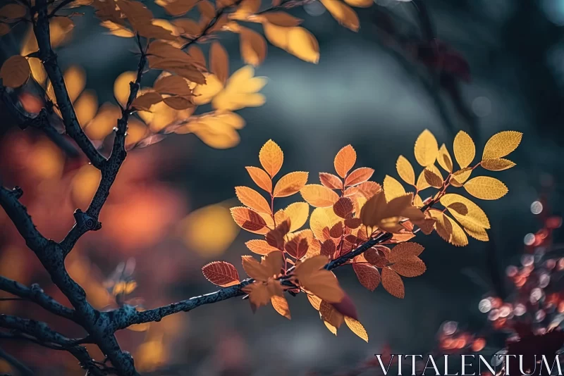 Captivating Branch with Red and Yellow Leaves | Nature Photography AI Image