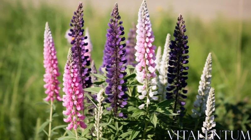 Colorful Lupine Flowers in Field: Nature's Beauty Captured AI Image