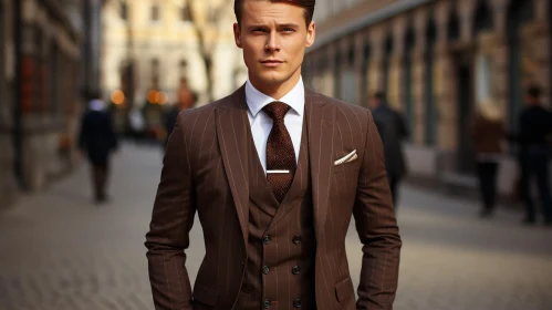 Confident Young Man in Brown Suit | City Street Portrait