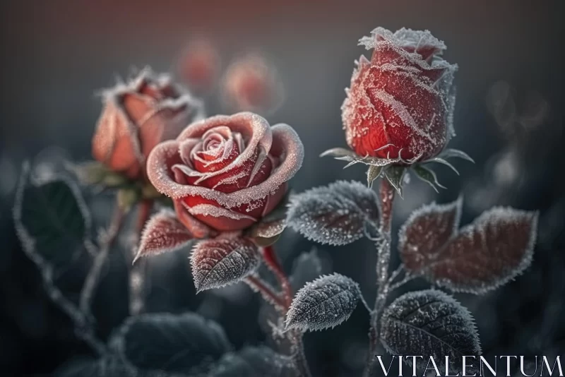 Delicate Frost on Roses: A Captivating and Romantic Scene AI Image