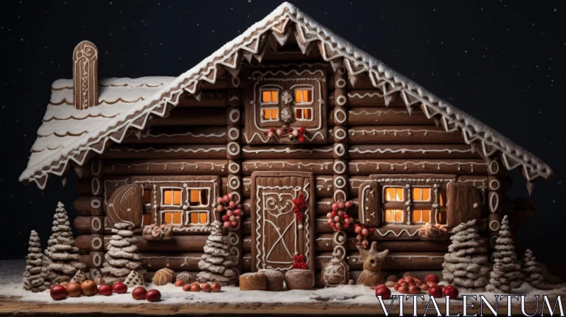 Enchanting Gingerbread House in a Winter Setting AI Image