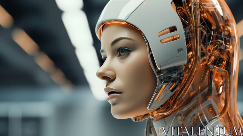 Futuristic Woman Portrait with Orange Helmet AI Image