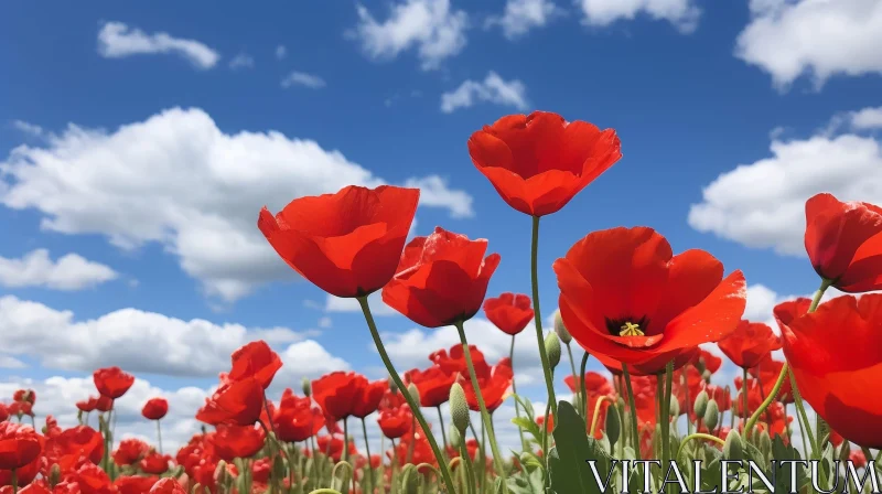 Red Poppies Field under Blue Sky AI Image