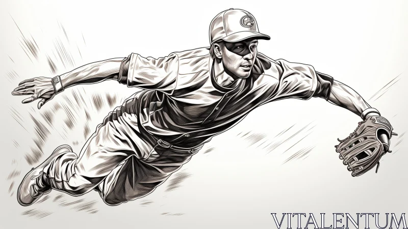 Baseball Player Diving Sketch AI Image