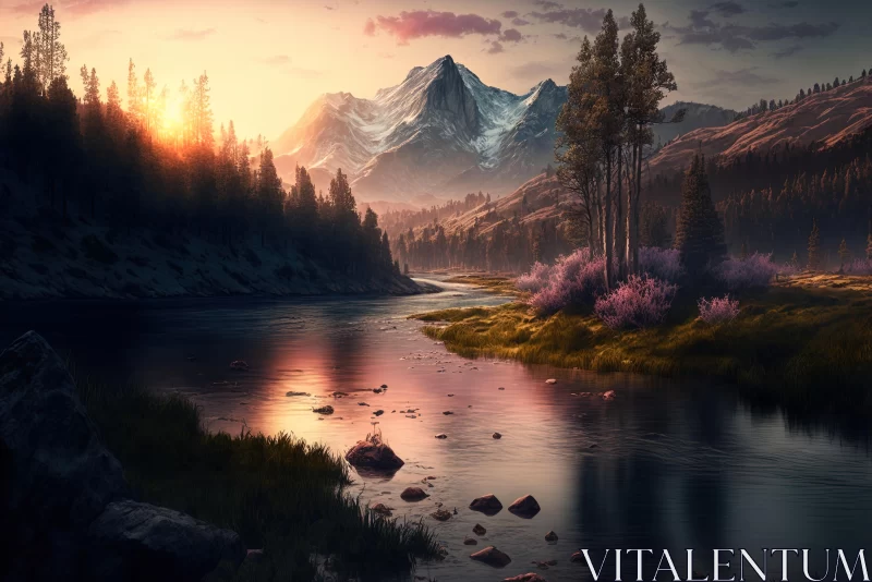 Breathtaking Mountain Landscape at Sunset | Hyper-Realistic Artwork AI Image