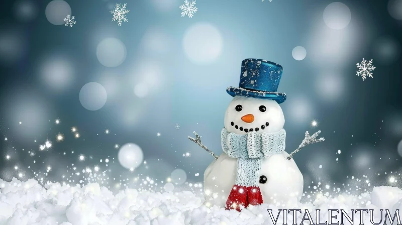 Cheerful Snowman in Winter Scene AI Image