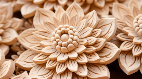 Engraved Wooden Flower Close-Up