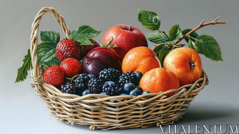 Fruit Basket Painting - Realistic and Vibrant Artwork AI Image