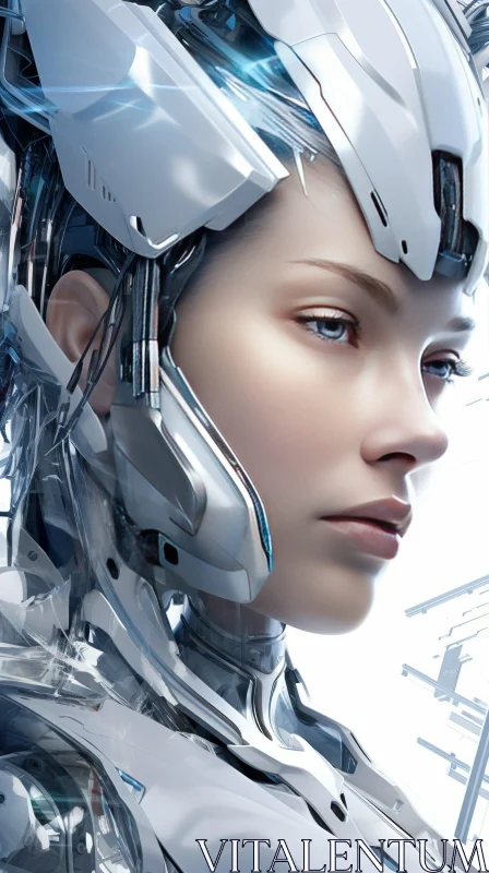 Futuristic Woman Portrait with Blue and White Lights AI Image