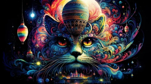 Psychedelic Cat Portrait - Colorful Abstract Art