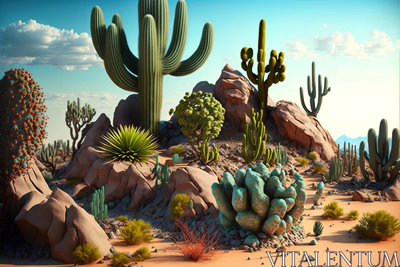 Vibrant 3D Desert Landscape Rendering | Lively Nature Scenes AI Image