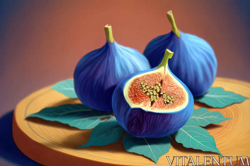 Captivating Still Life: Blue Fig on Wooden Plate | Speedpainting AI Image