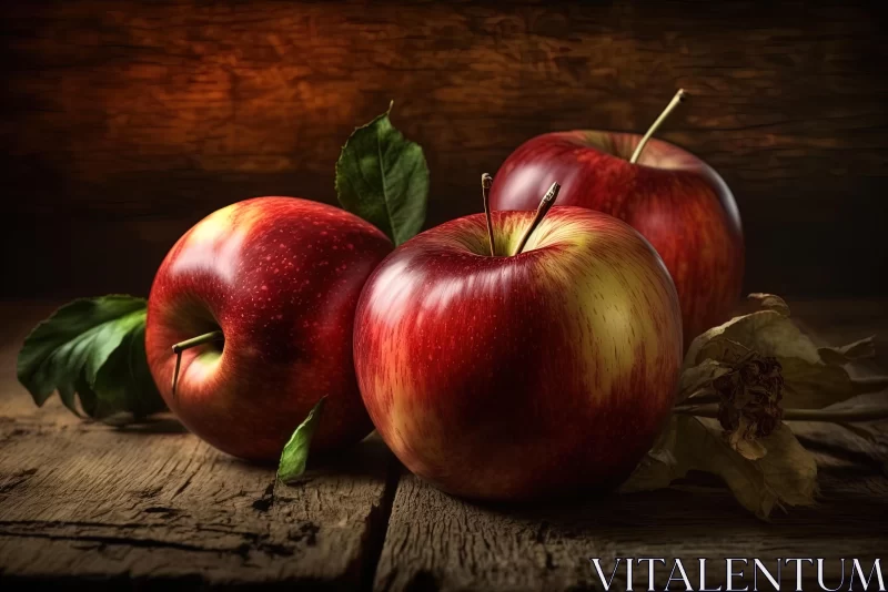 Captivating Still Life: Red Apples on Wooden Surface AI Image