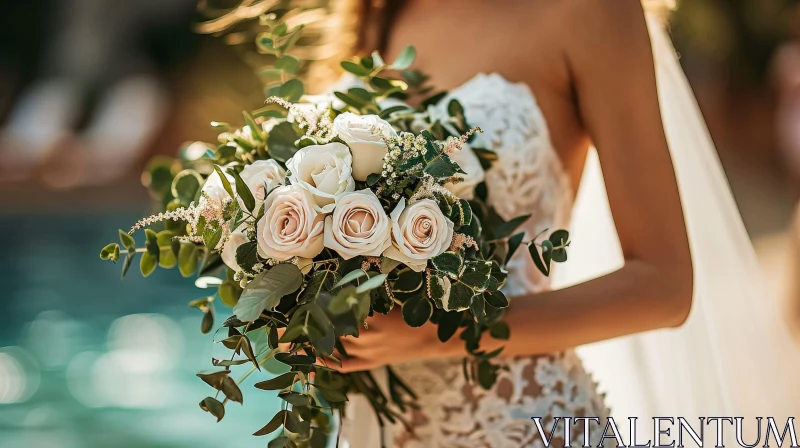 Elegant Bride with Bouquet of White Roses AI Image