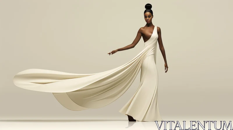 Elegant Woman in White Dress AI Image