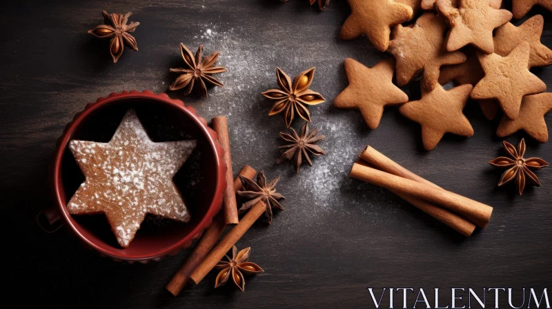Festive Christmas Cookies and Spices Flat Lay AI Image