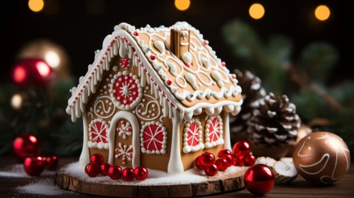 Festive Gingerbread House with Christmas Ornaments