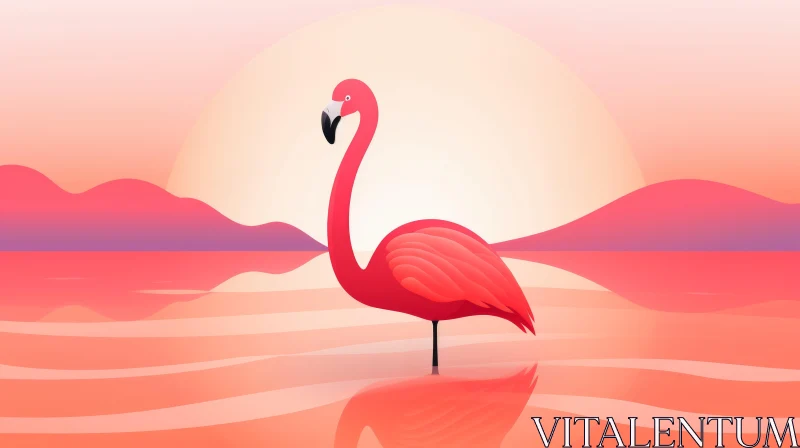 AI ART Graceful Pink Flamingo Vector Illustration at Sunset
