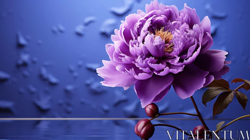 Purple Peony Flower in Full Bloom - Symmetrical Reflection AI Image