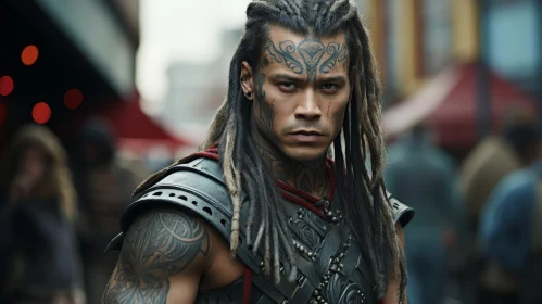 Young Man with Dreadlocks and Tattoo - Warrior Appearance