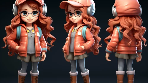 3D Cartoon Girl in Red Jacket