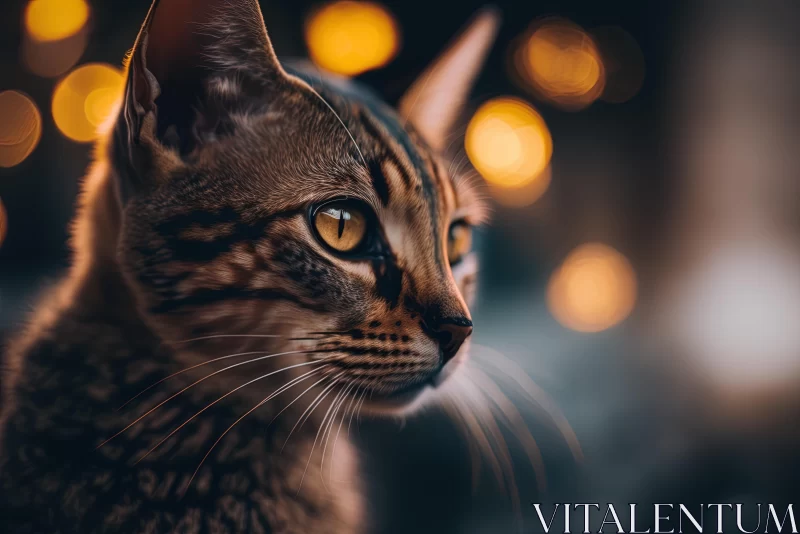 Captivating Tabby Cat Portrait Amidst Bokeh Lights AI Image